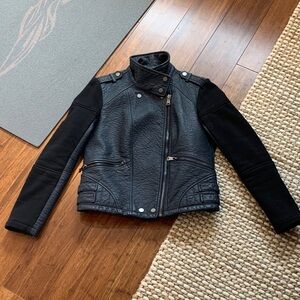 Bernardo Black and Dark Gray Faux Leather Moto Hacket